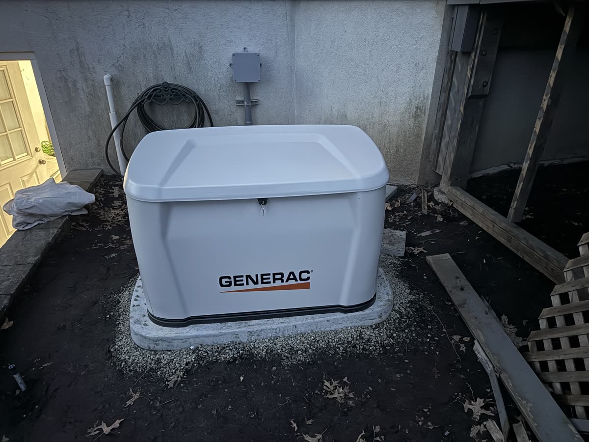 Generac standby generator installed on concrete pad, Montclair NJ